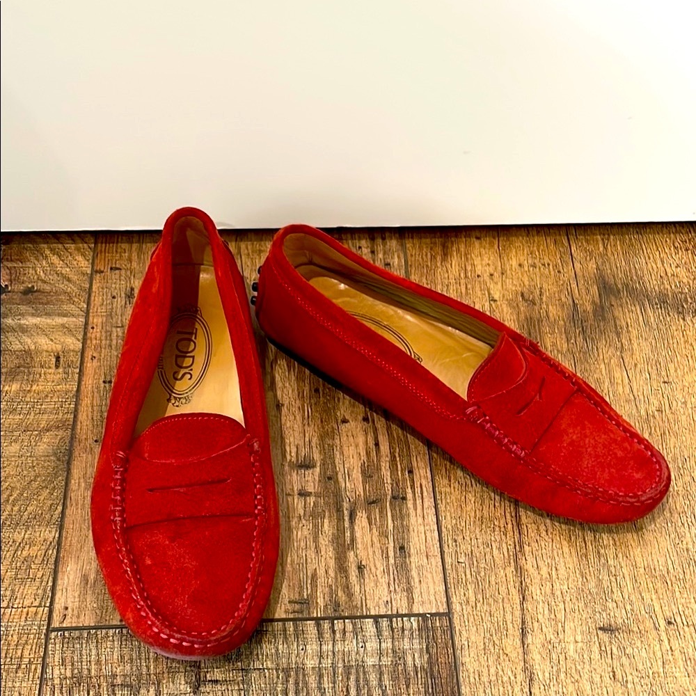 Tod's Gommino Orange Suede Loafers